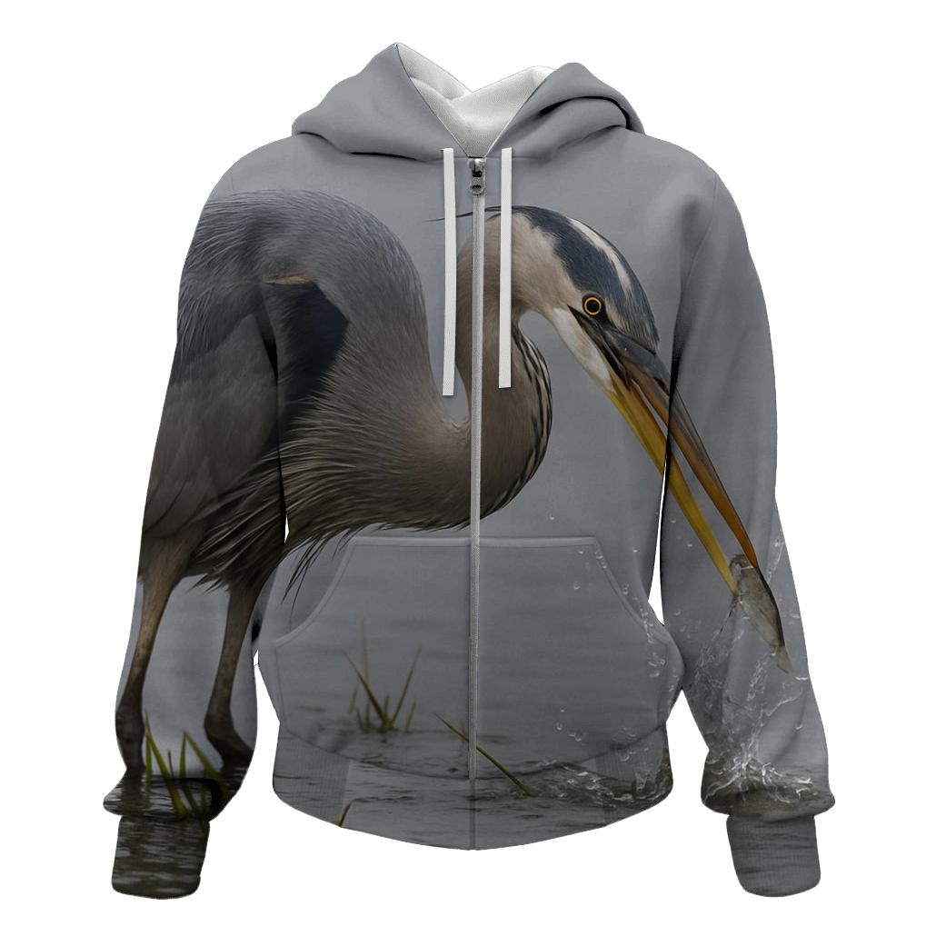 Mudflat Sentinel — Great Blue Heron designer hoodies