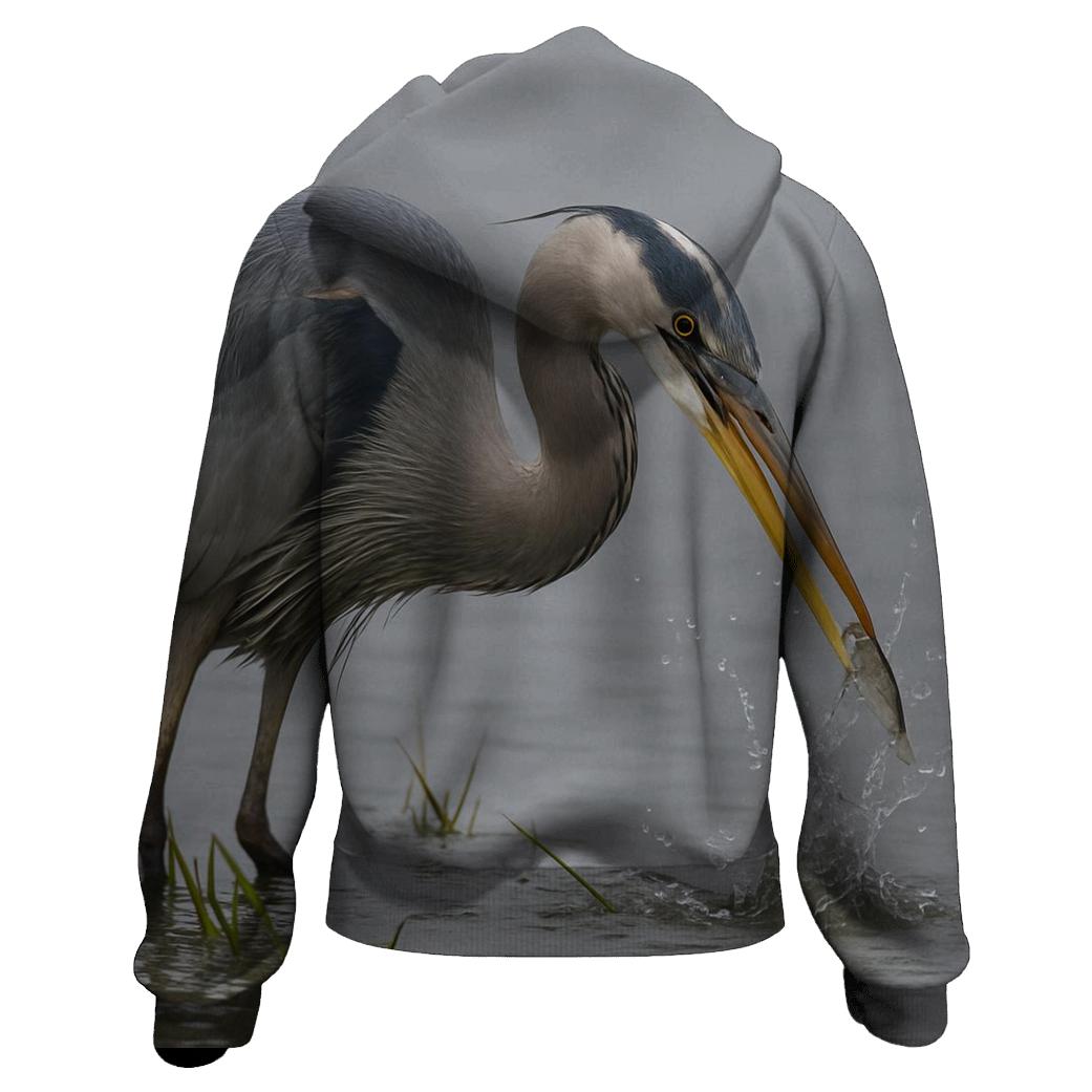 Mudflat Sentinel — Great Blue Heron designer hoodies