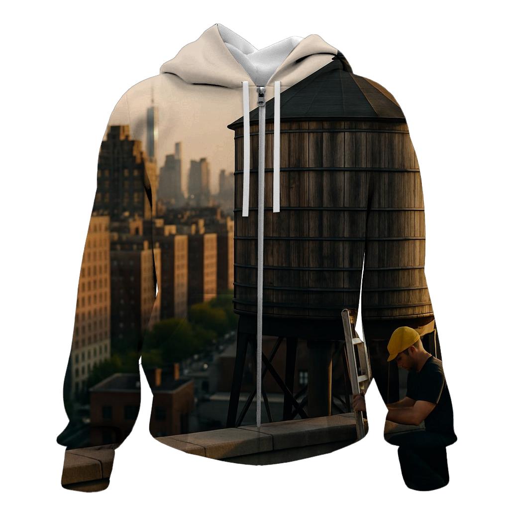 Rooftop Water Tower Foreground With Golden Hour Upper West Side Skyline heavyweight hoodies