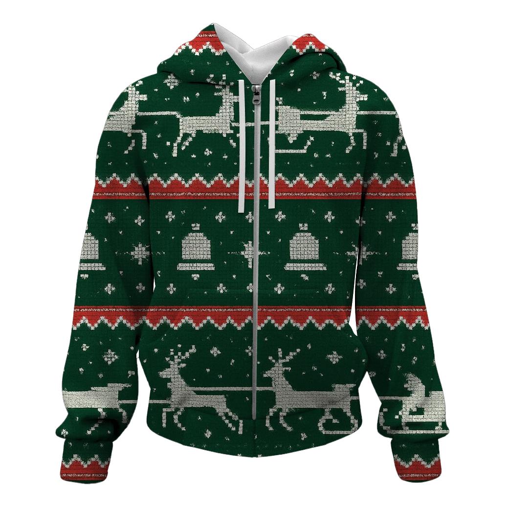Reindeer Sleigh Pixel Raceway Design printed hoodies