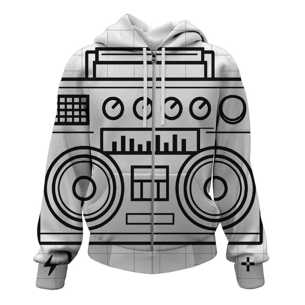 Monochrome Boombox Blueprint pullover hoodies