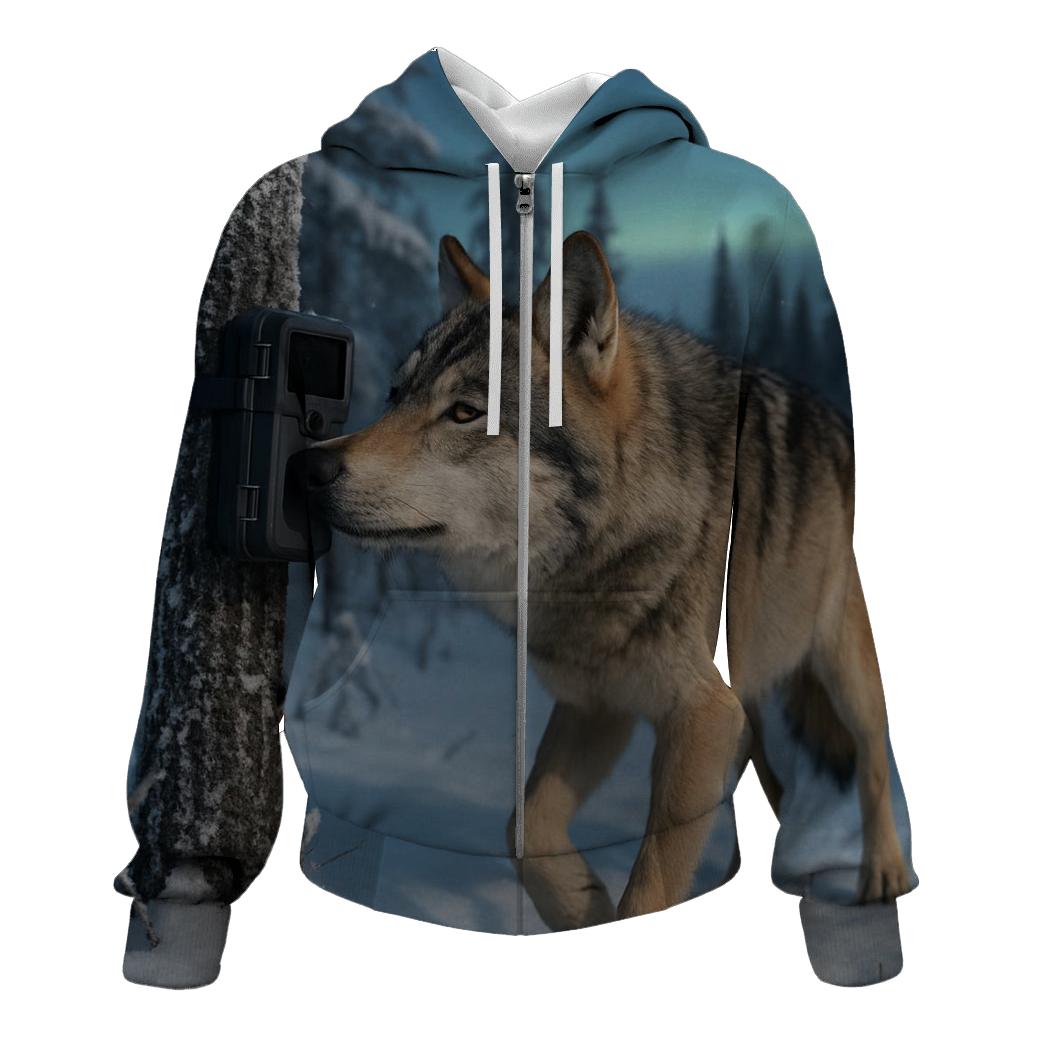 Aurora Edge Boreal Wolf And Camera Trap hoodie designs