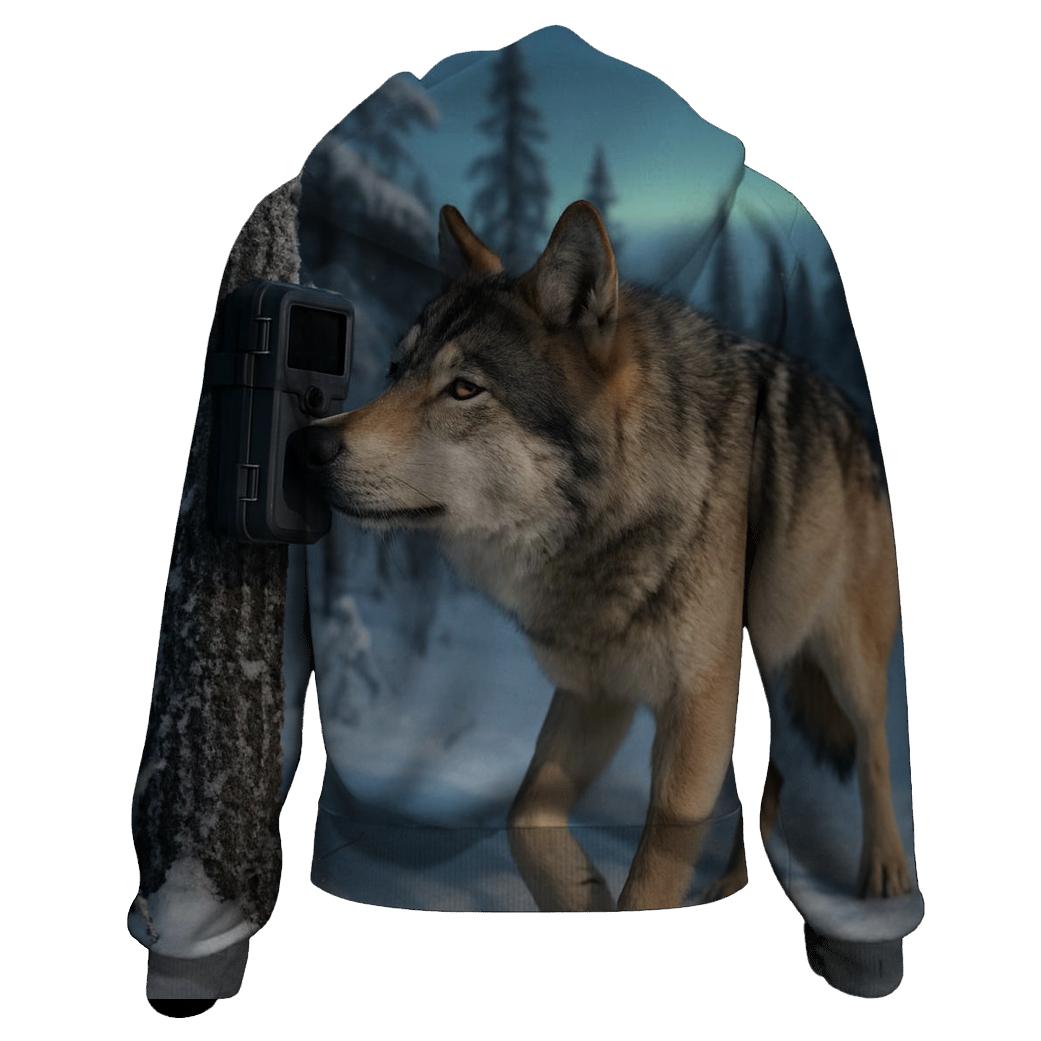 Aurora Edge Boreal Wolf And Camera Trap hoodie designs