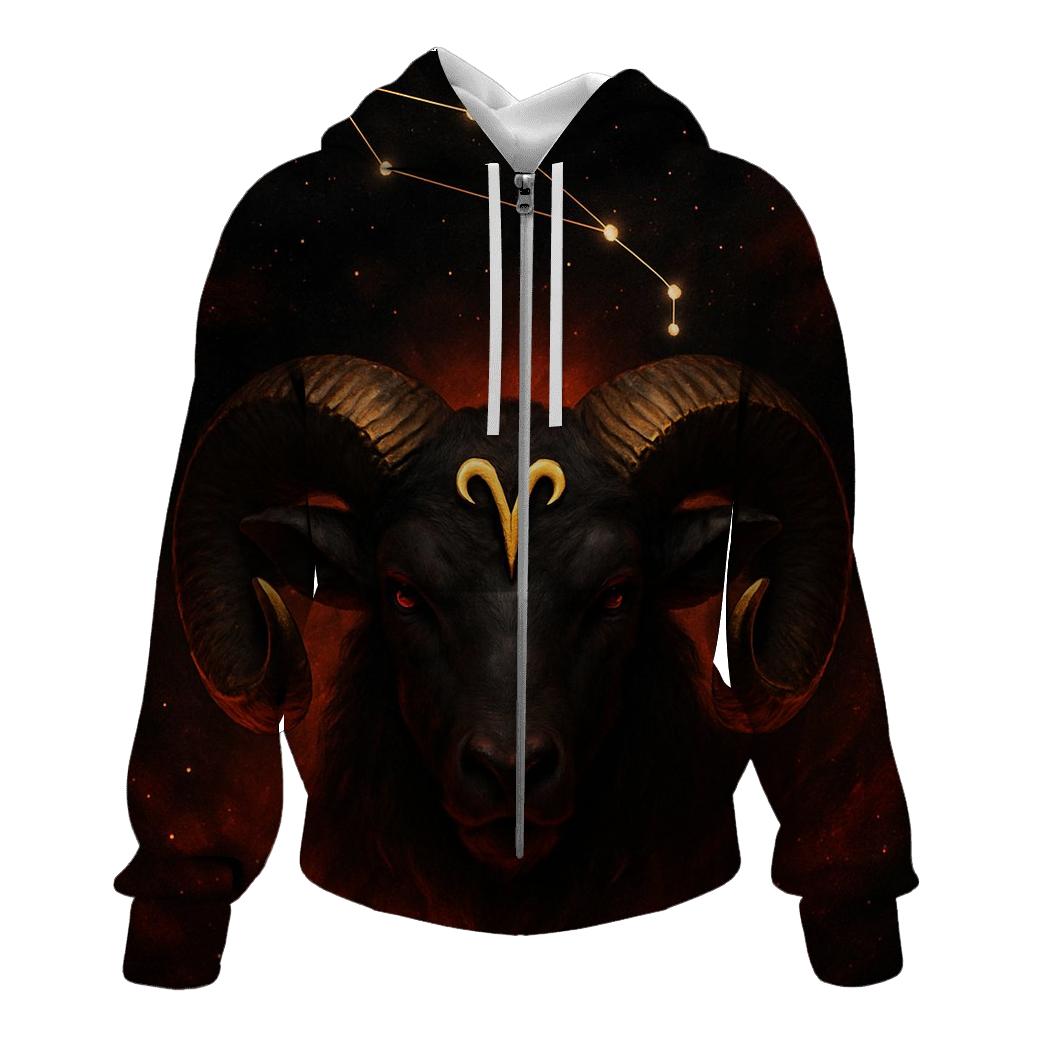 Aries Fire Forge Ram Glyph And Star Map embroidered hoodies