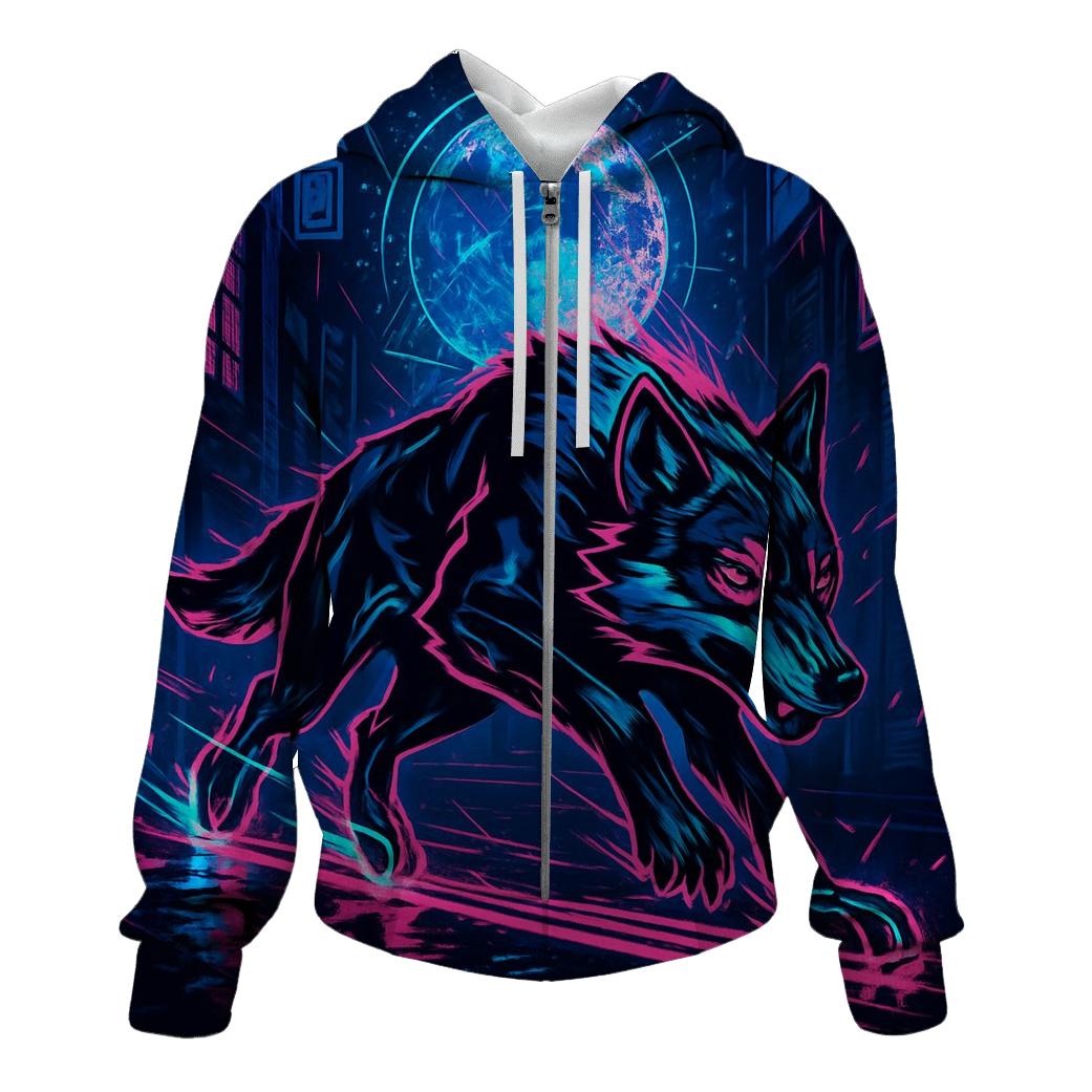 Neon Drift Lunar Courier Wolf lightweight hoodies