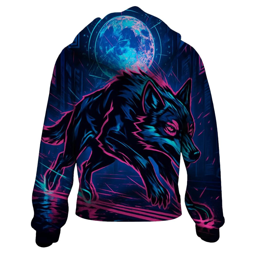 Neon Drift Lunar Courier Wolf lightweight hoodies
