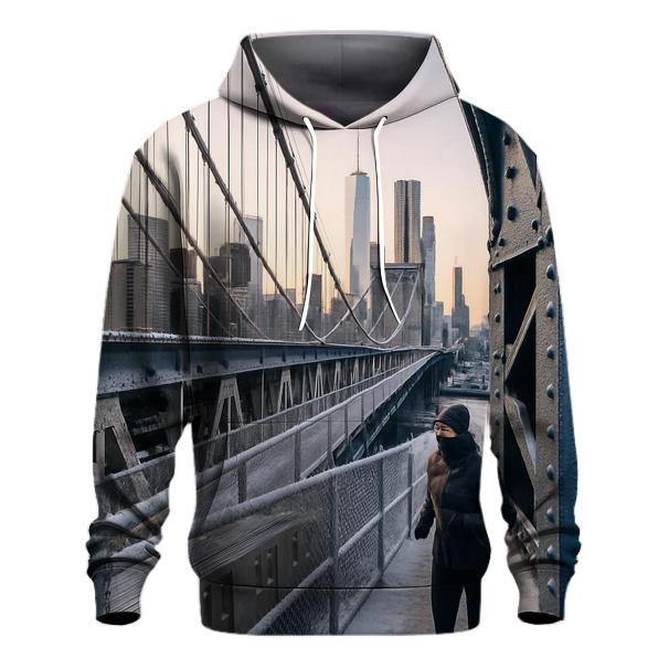 Snowy Dawn On The Manhattan Bridge Walkway Toward Downtown hoodie designs