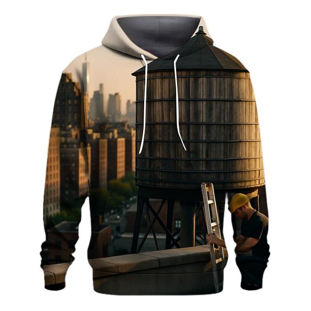 Rooftop Water Tower Foreground With Golden Hour Upper West Side Skyline embroidered hoodies