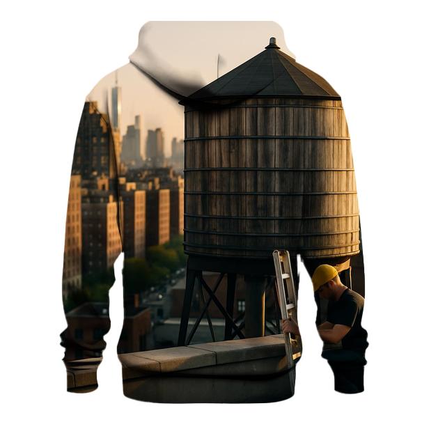 Rooftop Water Tower Foreground With Golden Hour Upper West Side Skyline embroidered hoodies