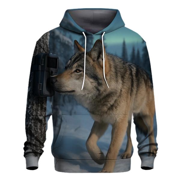 Aurora Edge Boreal Wolf And Camera Trap printed hoodies