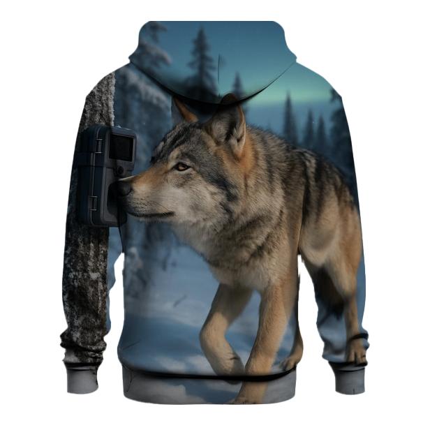 Aurora Edge Boreal Wolf And Camera Trap printed hoodies