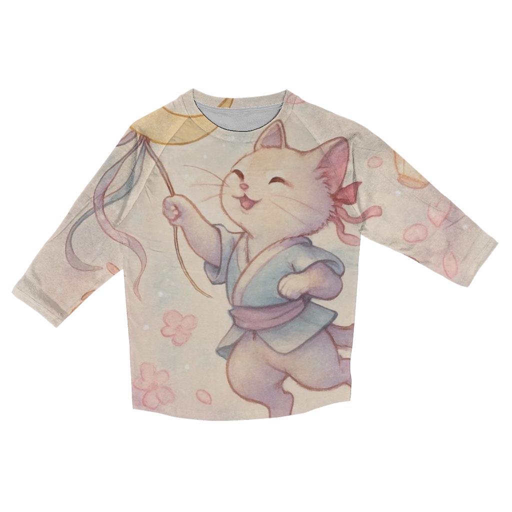Lunar Kite Festival Cat cotton quarter sleeve shirts