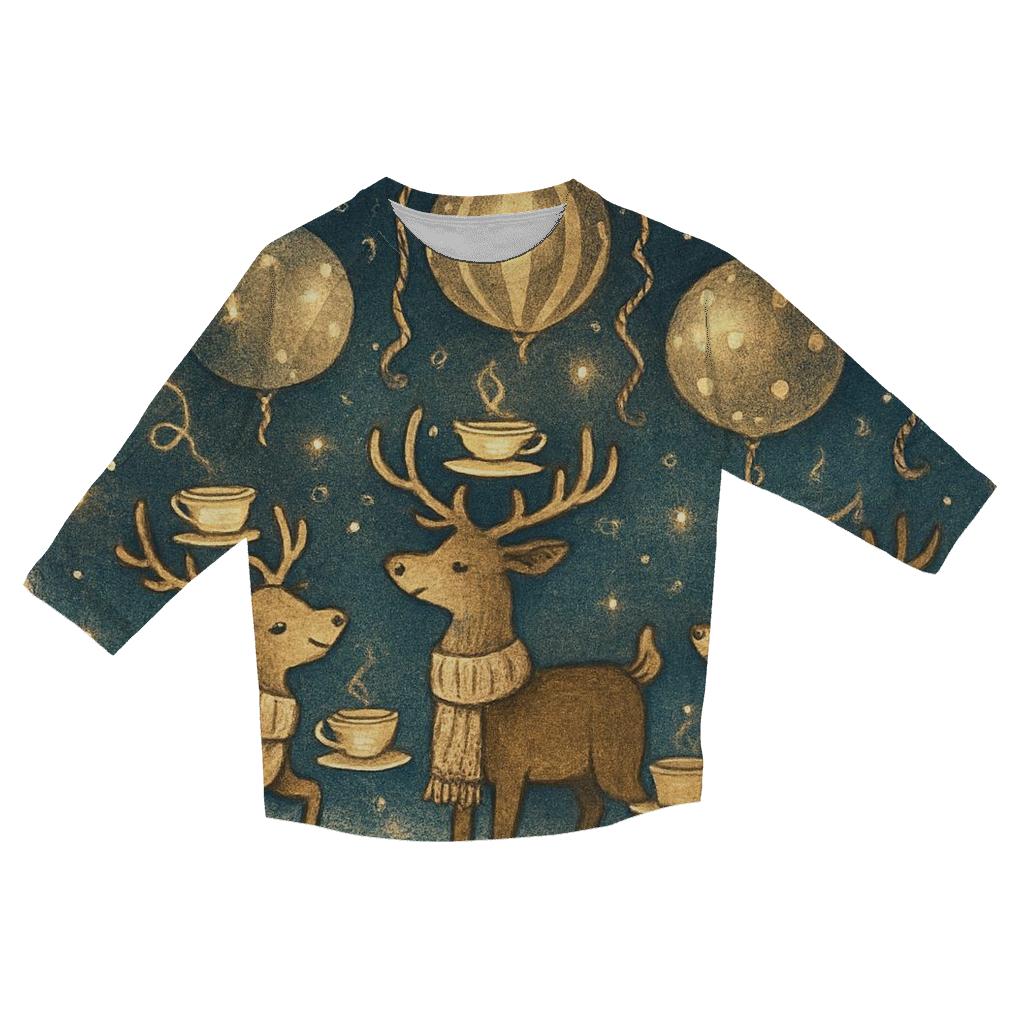 Reindeer Tea Party Under Floating Ornaments cotton quarter sleeve shirts
