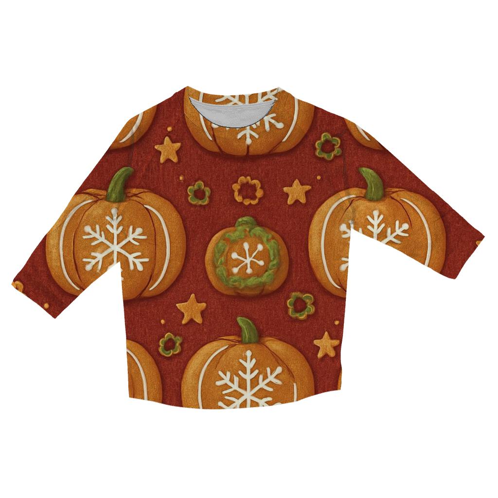 Gingerbread Pumpkin Tile Grid On Cranberry Background custom 3/4 sleeve shirts