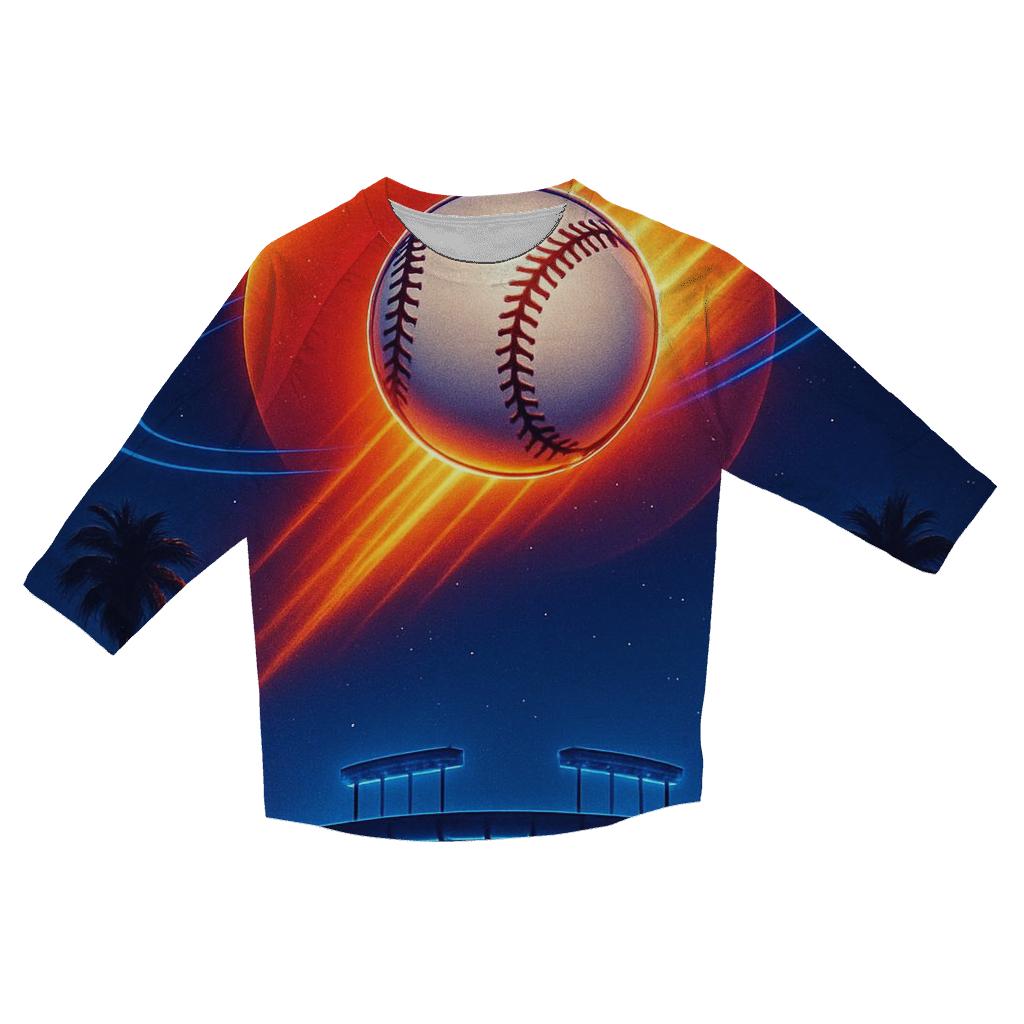 Sunset Orbit Baseball Burst designer 3/4 sleeve blouses