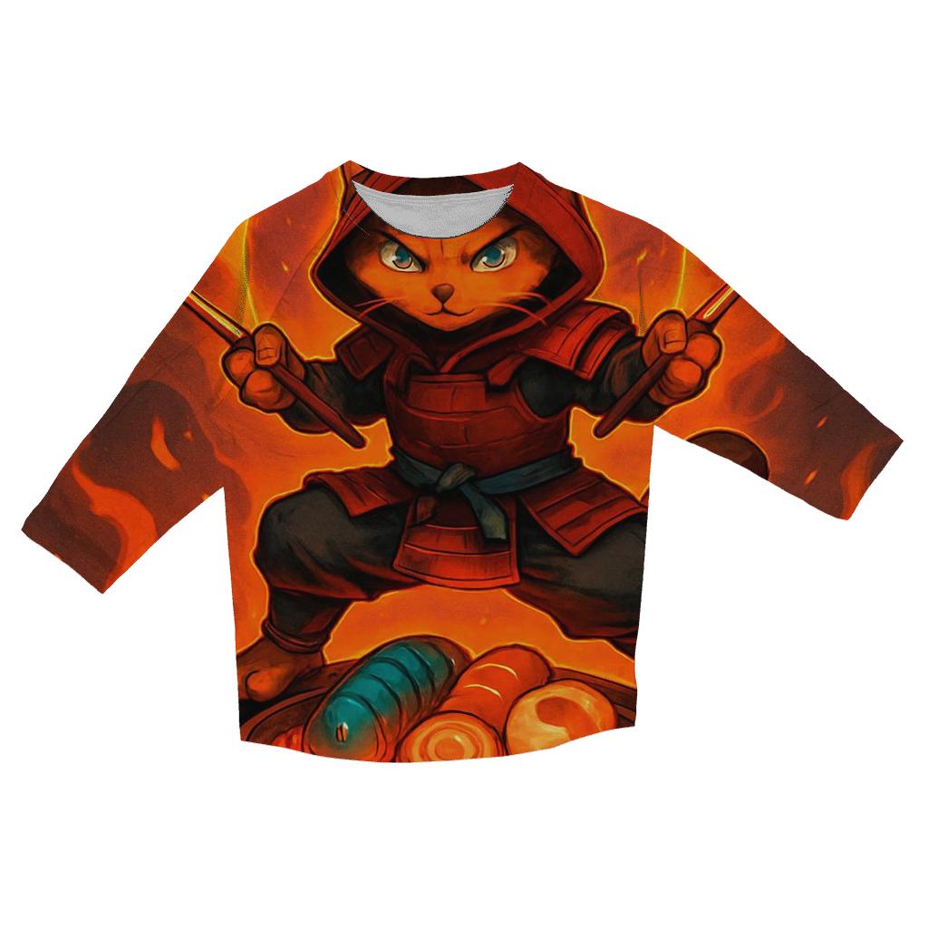 Volcanic Sushi Samurai Cat fashion 3/4 sleeve shirts