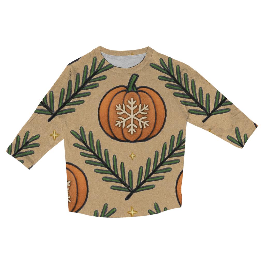 Nordic Snowflake Pumpkin Chevron On Beige Background fashion 3/4 sleeve shirts