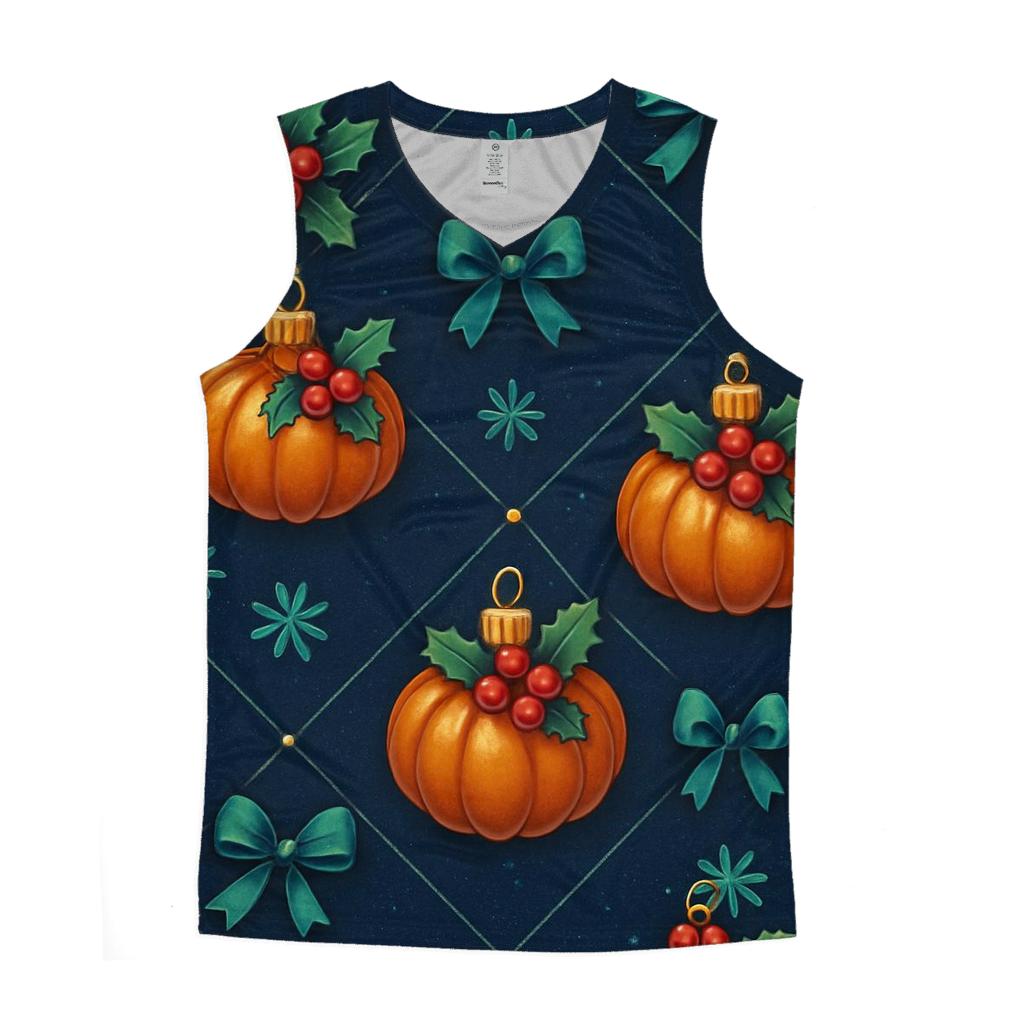 Emerald Holly Pumpkin Ornament Lattice On Navy Background casual summer tank tops
