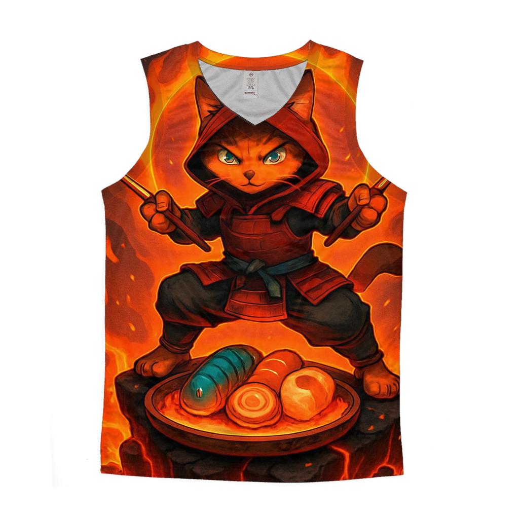 Volcanic Sushi Samurai Cat graphic print tank tops