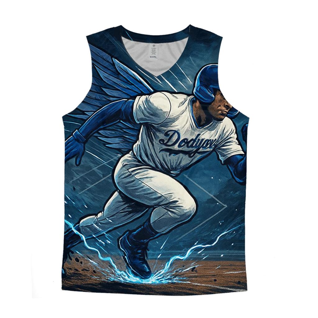 Winged Speed Runner In Blue Storm personalized athletic tanks