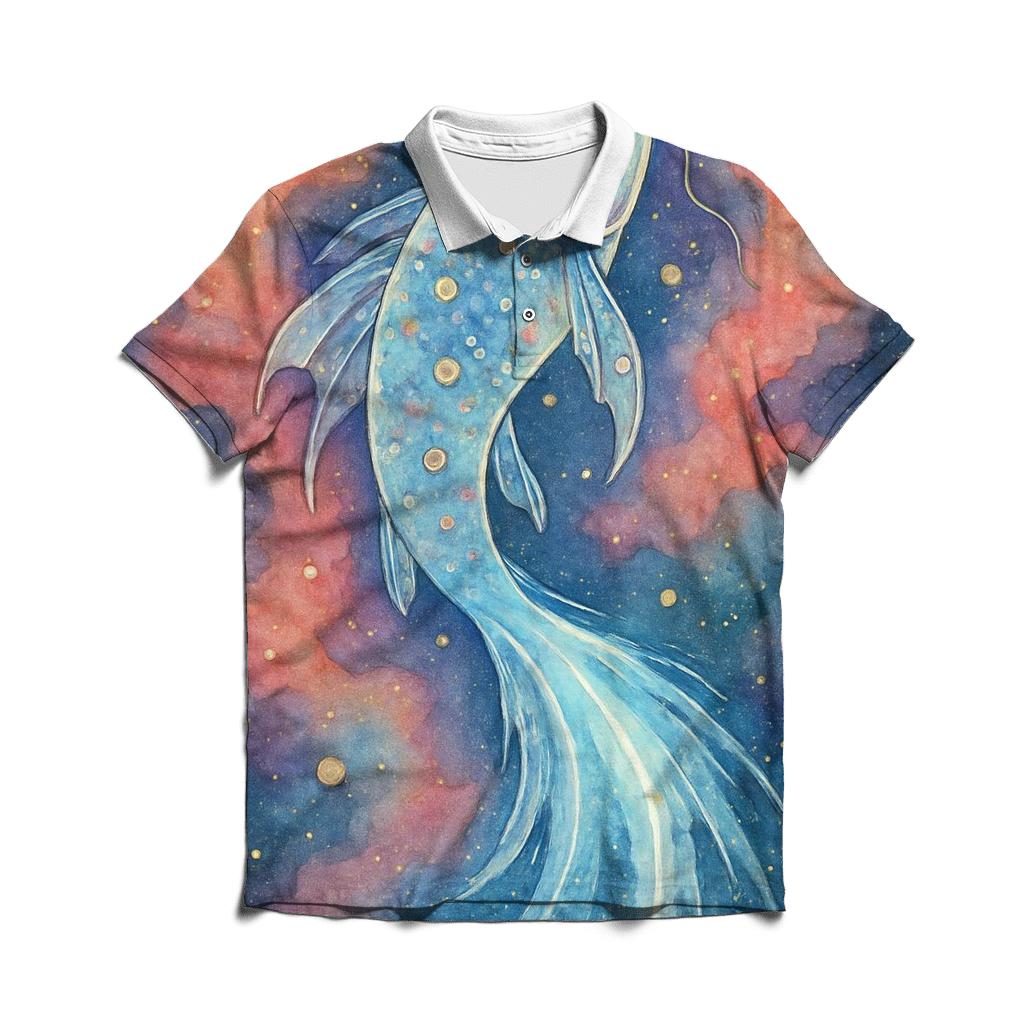 Crystal Comet Koi embroidered polo tops