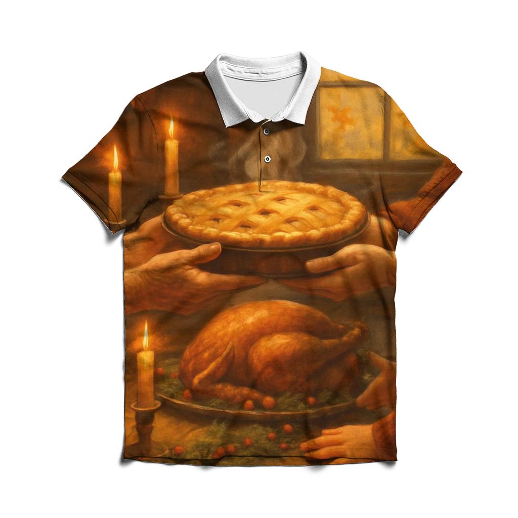 Candlelit Gratitude Cabin Feast custom polo shirts
