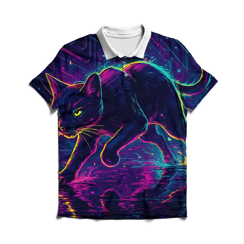 Neon Alley Circuit Cat designer slim fit polos