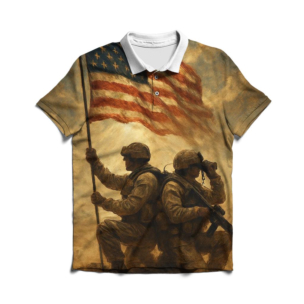 Desert Guardians Under A Wind Torn Banner personalized polo shirts