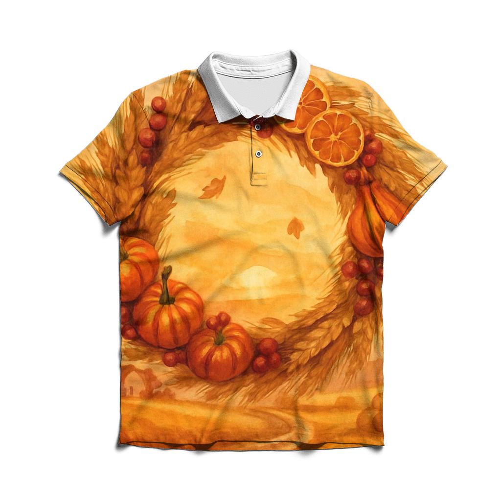 Harvest Wreath Over Golden Fields personalized polo shirts