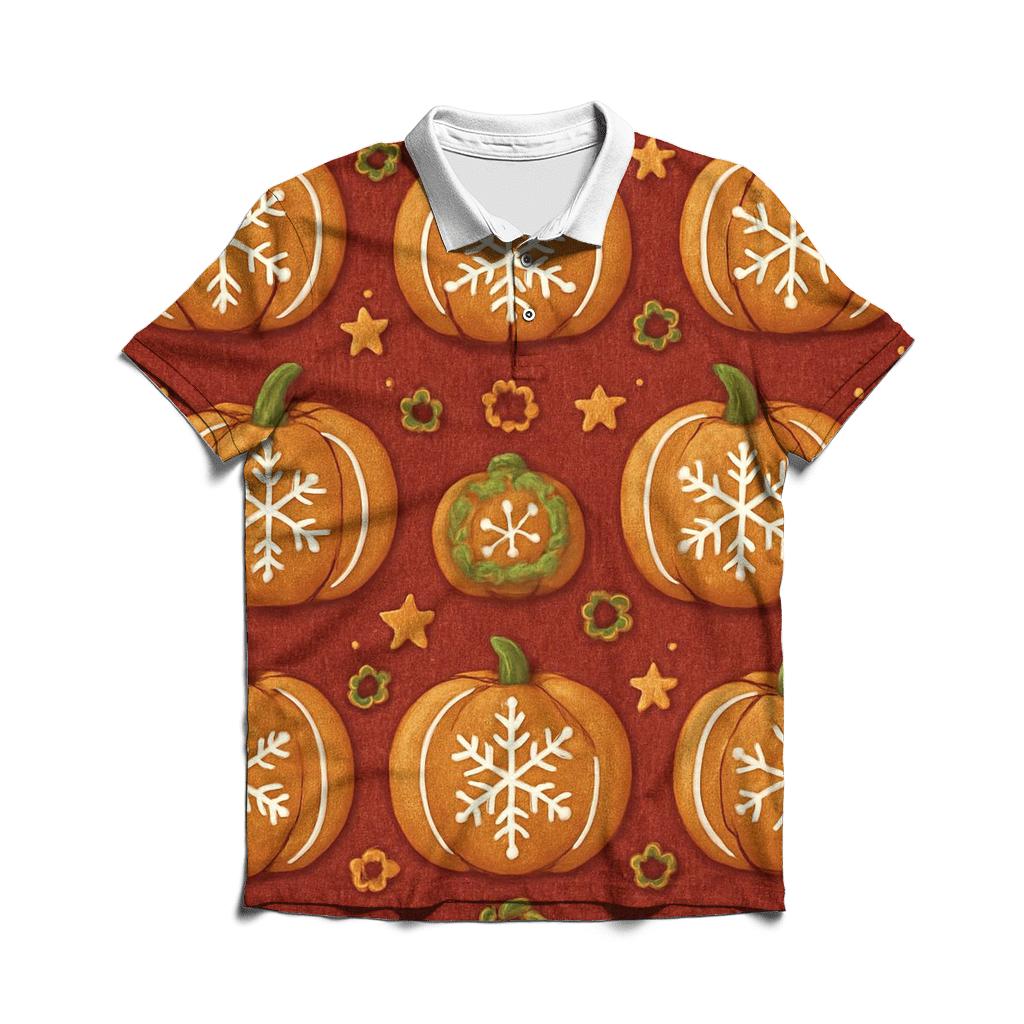 Gingerbread Pumpkin Tile Grid On Cranberry Background classic pique polos