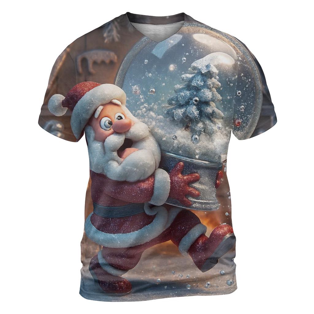 Santa Snow Globe Workshop Spill artistic all-over print tops