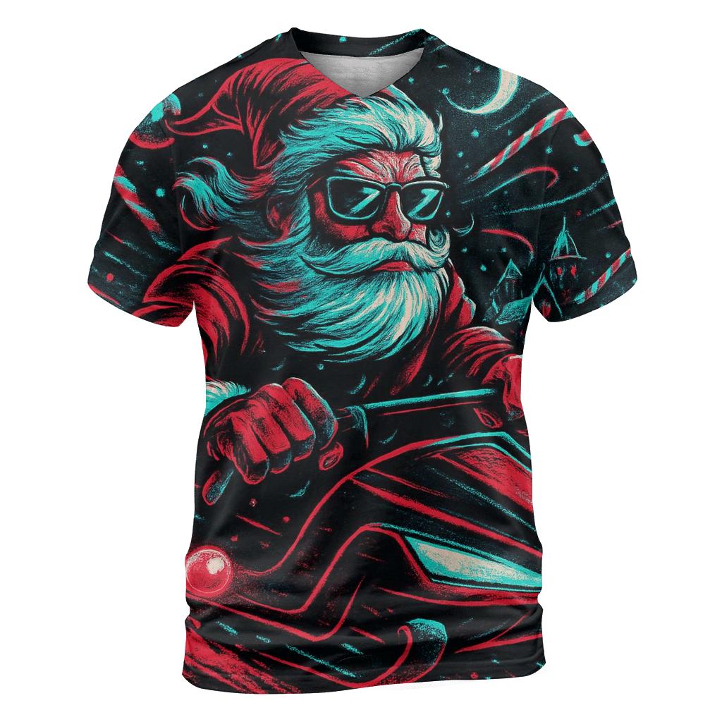 Neon Night Sleigh Rider Santa unique graphic print tees