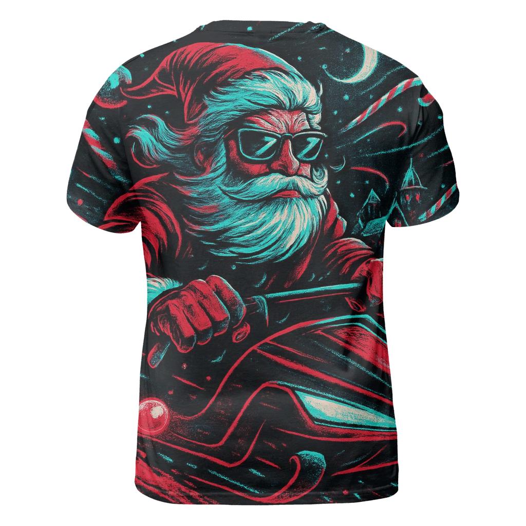 Neon Night Sleigh Rider Santa unique graphic print tees