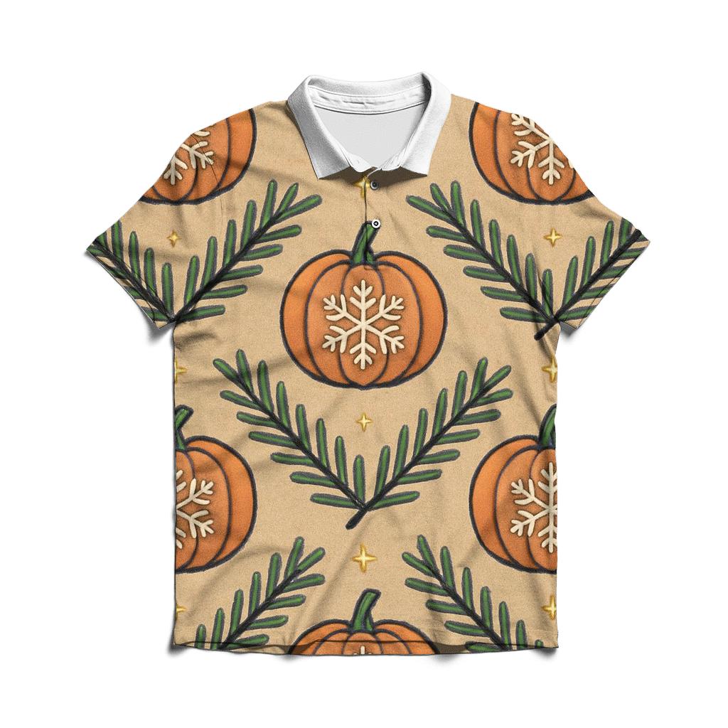 Nordic Snowflake Pumpkin Chevron On Beige Background personalized polo shirts