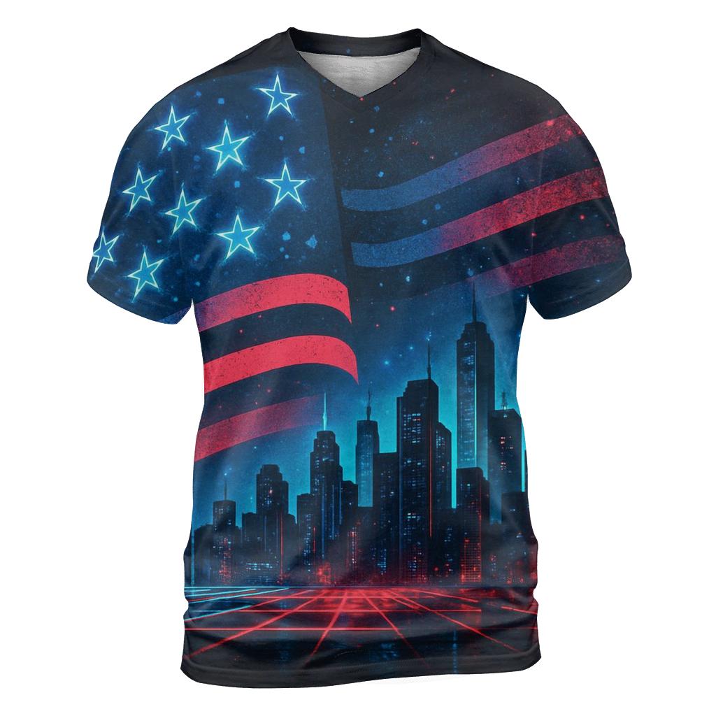 Neon Skyline Flagwave unique graphic print tees