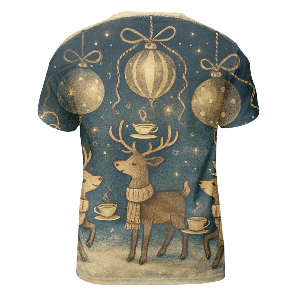 Reindeer Tea Party Under Floating Ornaments artistic all-over print tops