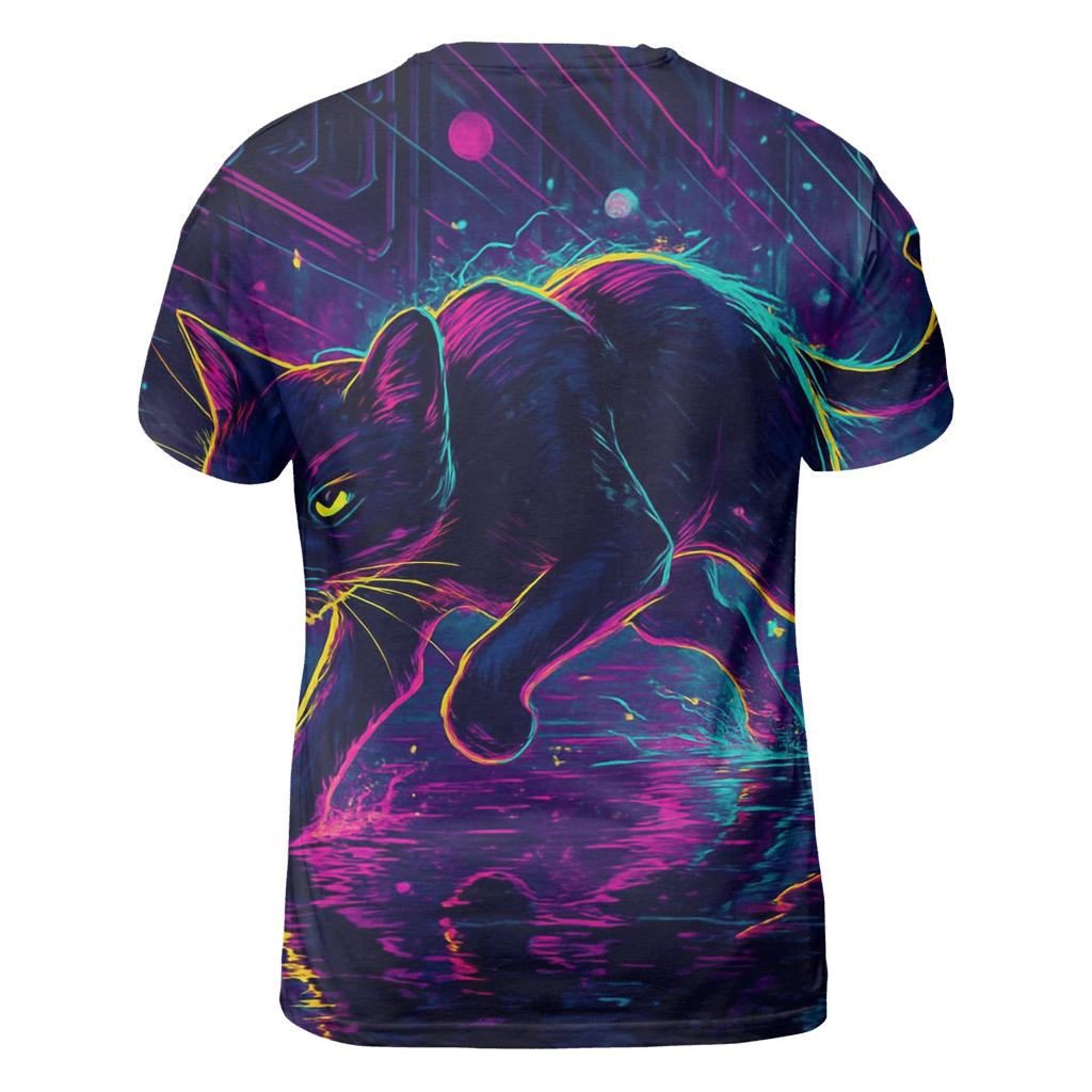 Neon Alley Circuit Cat artistic all-over print tops