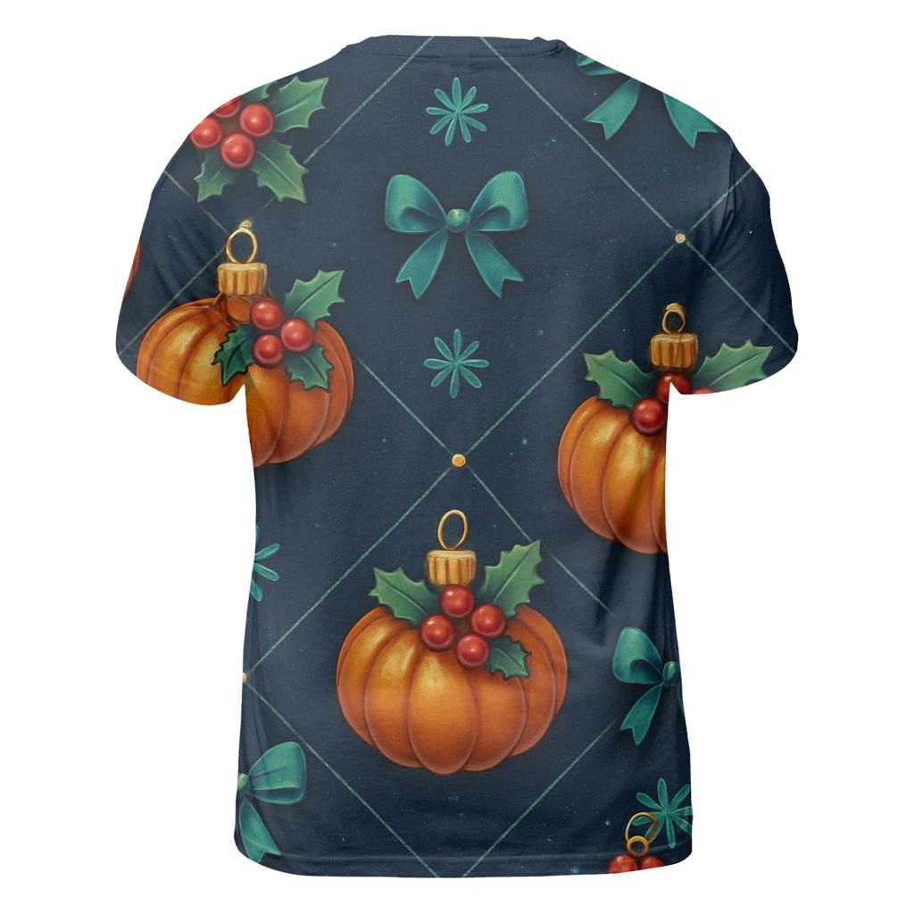 Emerald Holly Pumpkin Ornament Lattice On Navy Background trendy printed shirt styles