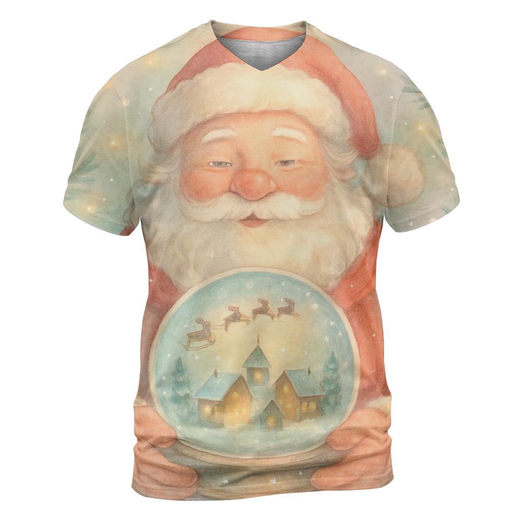 Snowglobe Storybook Santa unique graphic print tees
