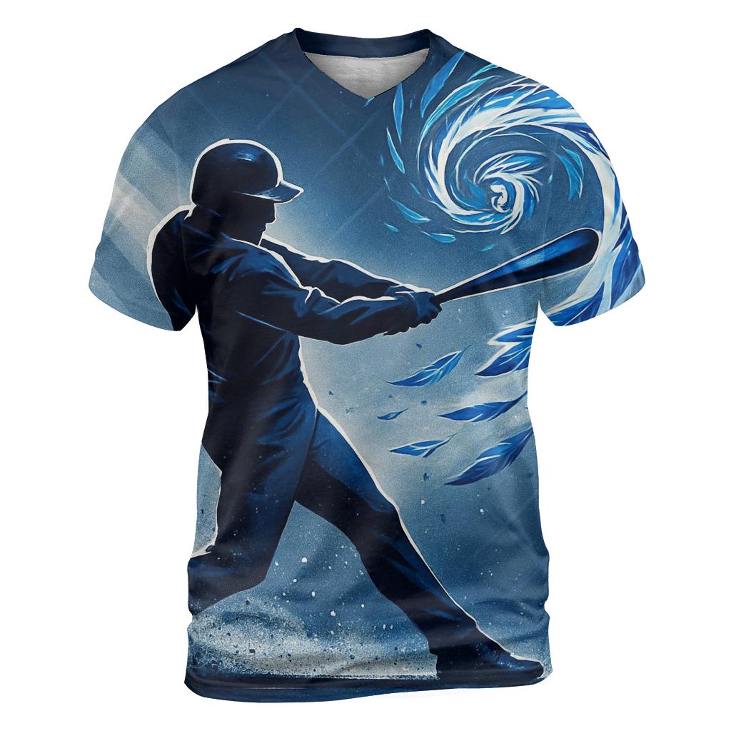 Bat Swing With Blue Jays Feather Vortex statement graphic shirts