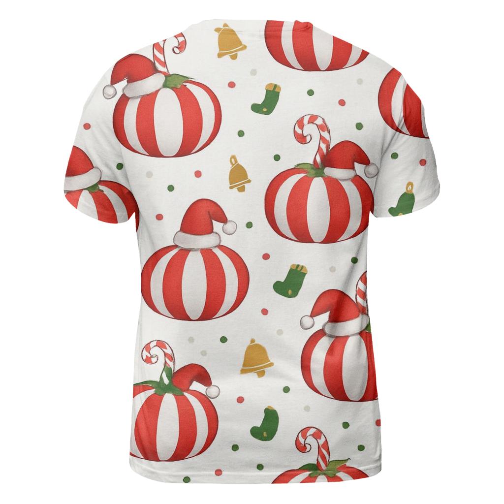 Candy Cane Stripe Pumpkins Scatter On White Background unique graphic print tees