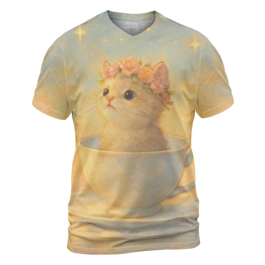 Sunrise Teacup Stargazer Kitten artistic all-over print tops