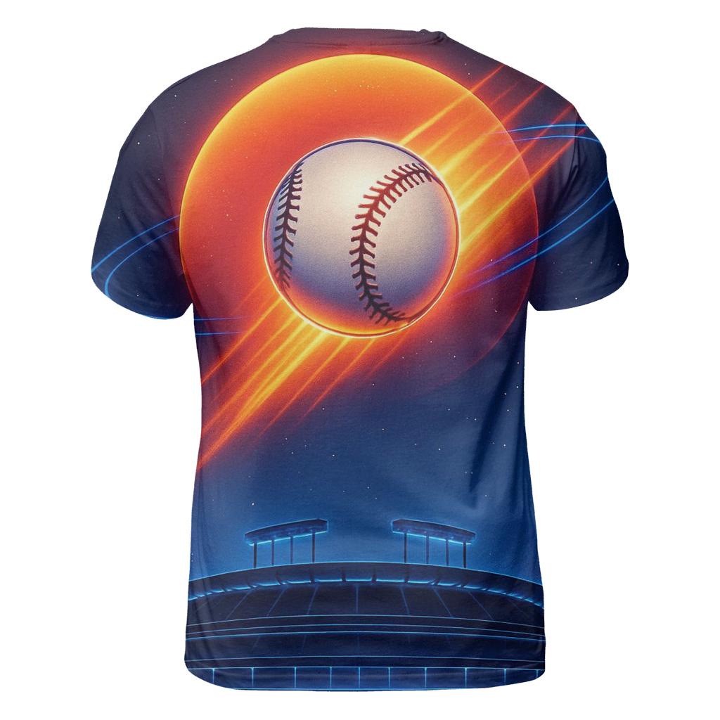 Sunset Orbit Baseball Burst artistic all-over print tops