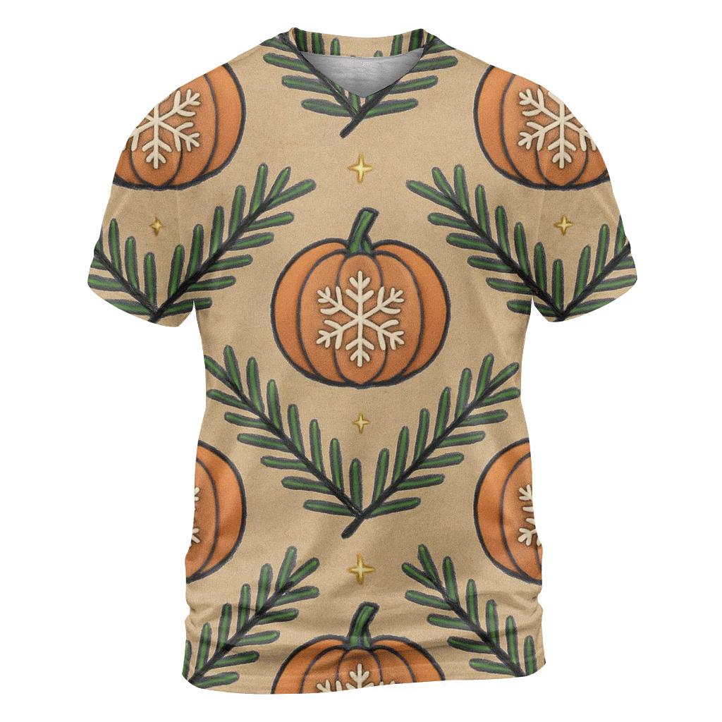 Nordic Snowflake Pumpkin Chevron On Beige Background vibrant all-over design tees