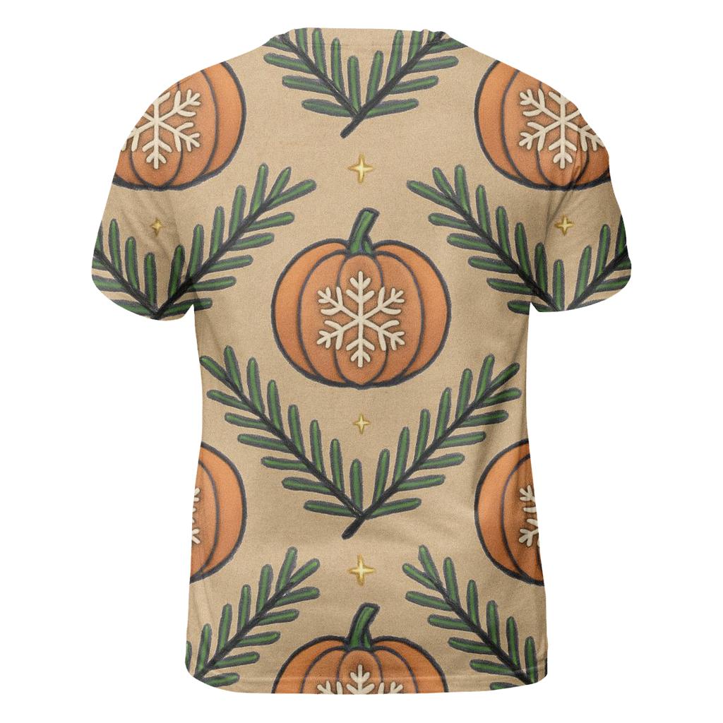 Nordic Snowflake Pumpkin Chevron On Beige Background vibrant all-over design tees