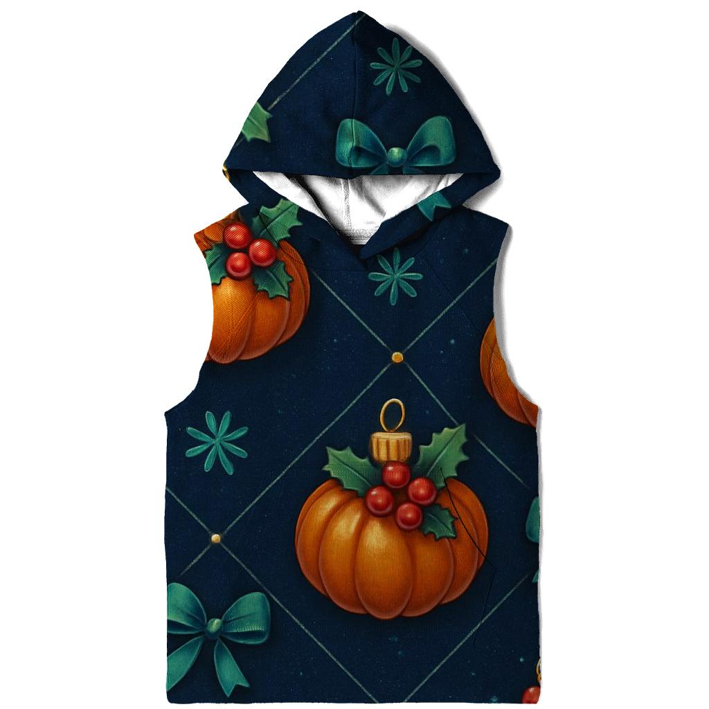 Emerald Holly Pumpkin Ornament Lattice On Navy Background designer hoodies