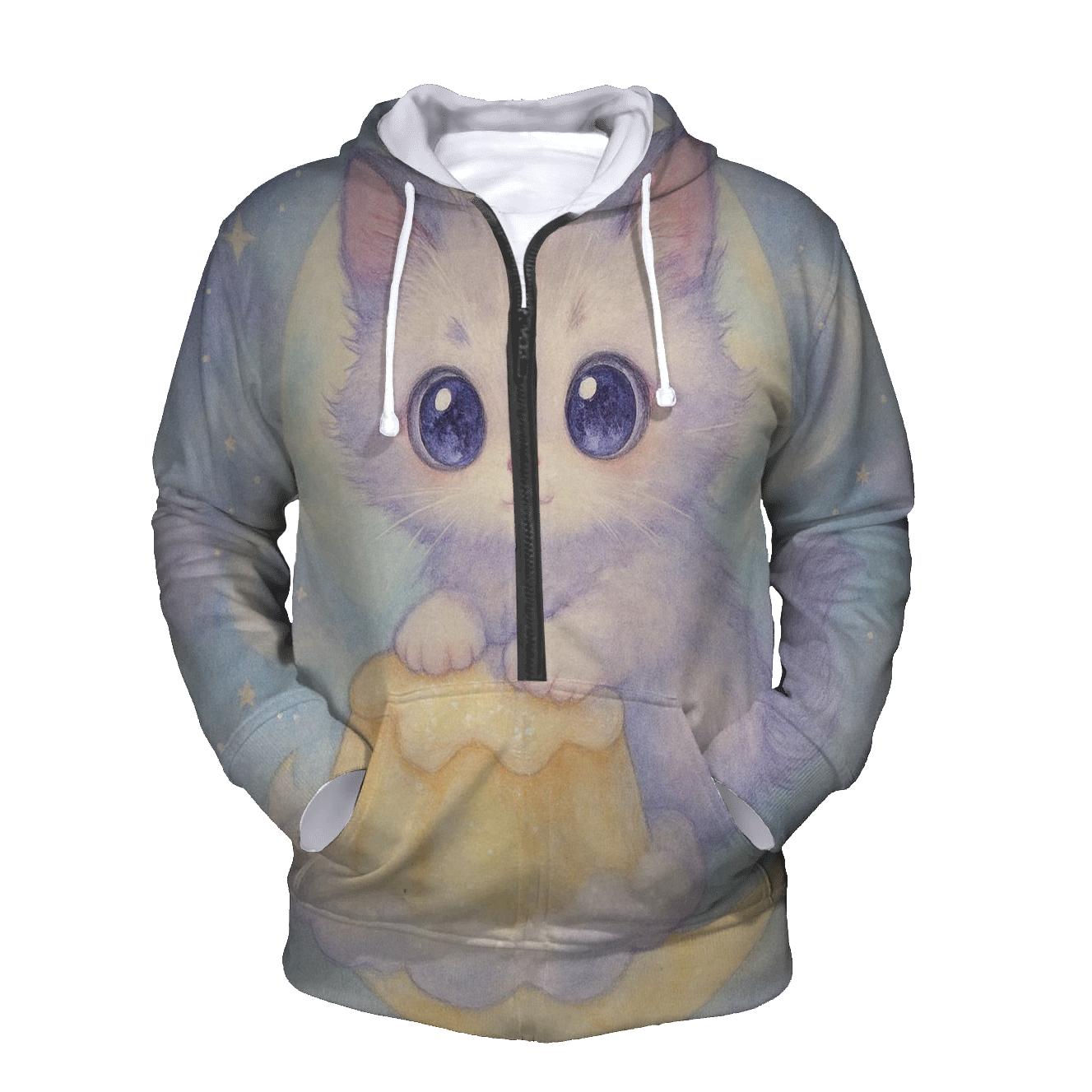 Moonlit Pudding Cloud Kitten zip-up hoodies