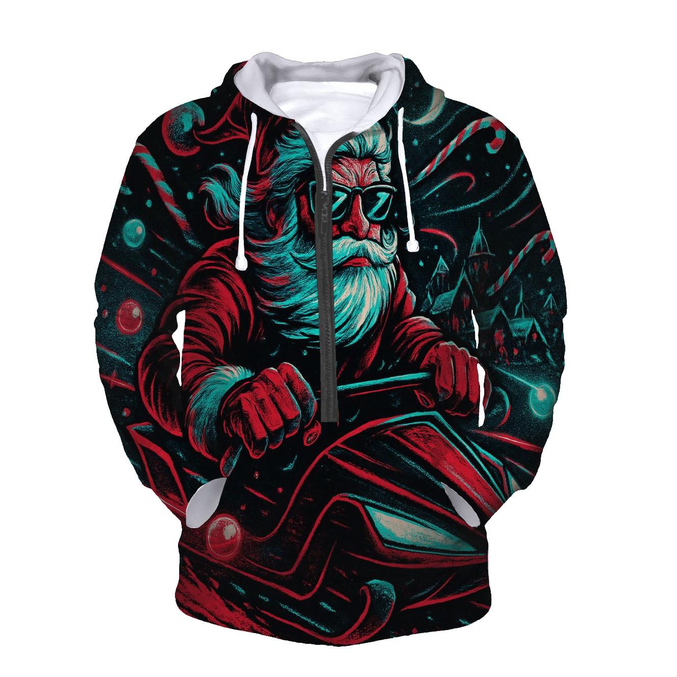 Neon Night Sleigh Rider Santa pullover hoodies