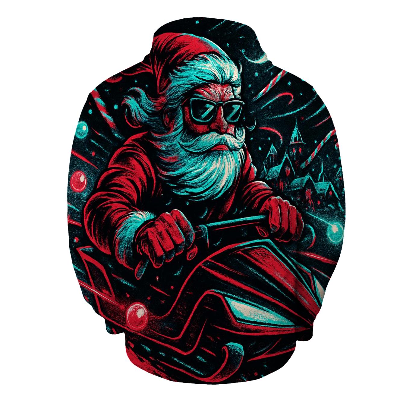 Neon Night Sleigh Rider Santa pullover hoodies