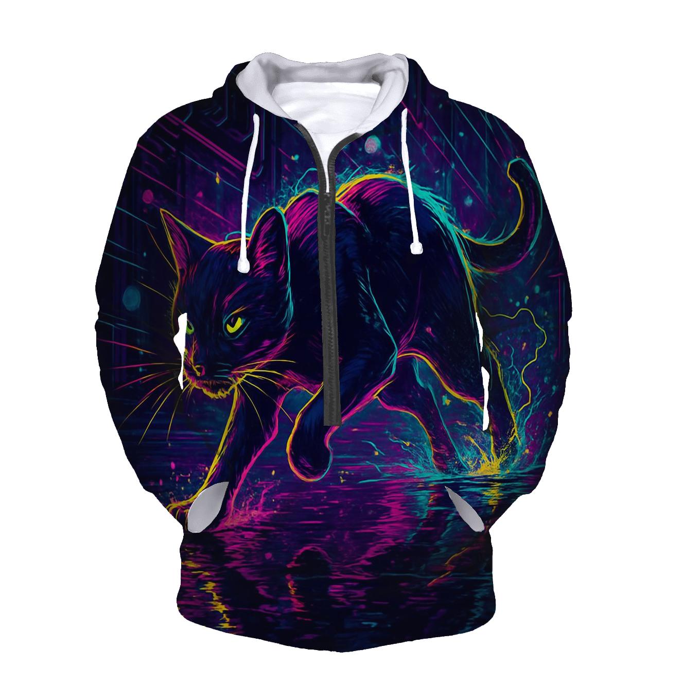 Neon Alley Circuit Cat heavyweight hoodies